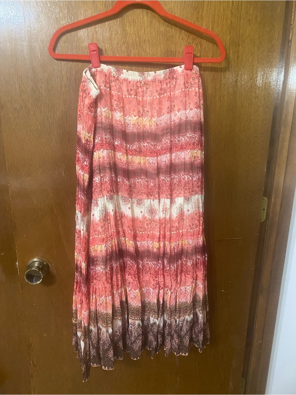 Christopher & Banks Coral Pink Patterned Maxi Skirt